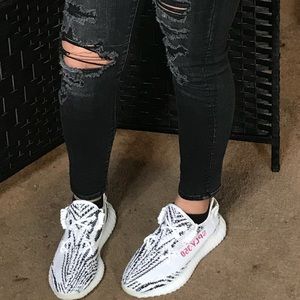 Zebra Yeezy 360s worn ounce,